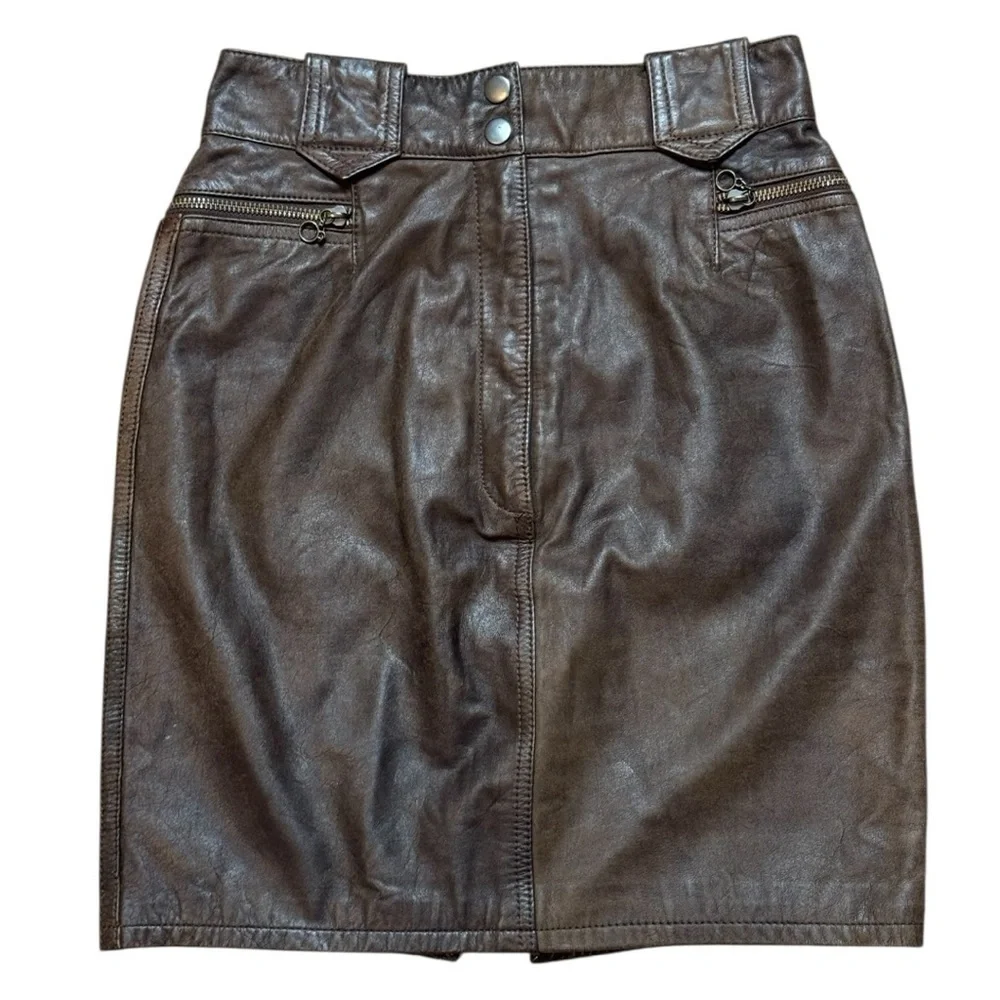 Tannery West Vintage Chocolate Brown Leather Skirt Women’s Size 6 EUC
